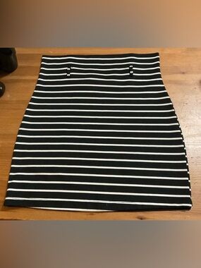 Urban Rose: Black & White Striped Mini pencil Skirt silhouette style design.